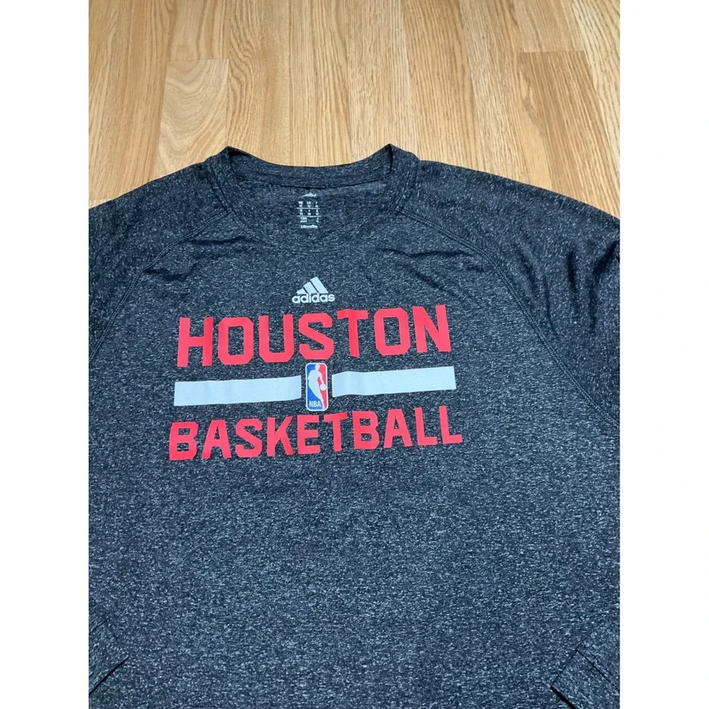Adidas Houston Basketball NBA Climalite Long Sleeve Shirt Mens M Grey Heather